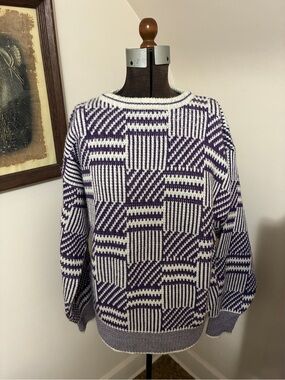 Vintage Palermo Purple and White Geometric Knit Sweater